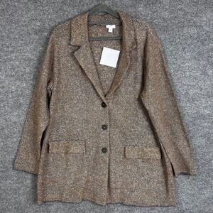NEW J. Jill Blazer Cardigan Large Brown Textured Knit Button Front Pocket